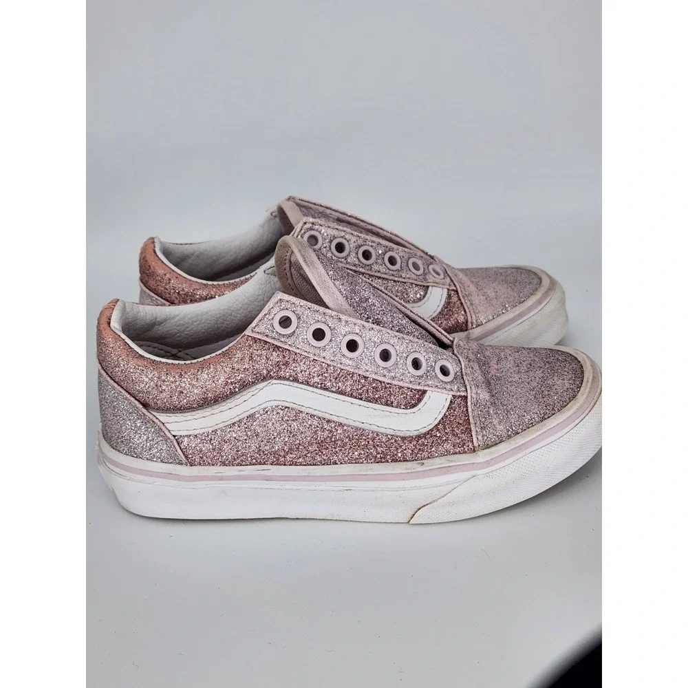 VANS OFF The WALL GIRLS SIZE 13‎ PINK SPARKLE Tie SNEAKERS SHOES GLITTER